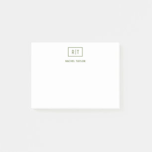 Dark Olive Green Simple Modern Monogram Post-it Notes
