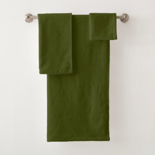 Dark olive green solid color bath towel set