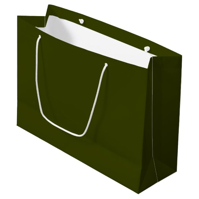 Dark olive green solid color large gift bag (Front Angled)