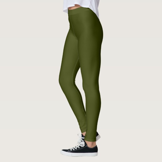 Dark olive green solid color leggings (Left)