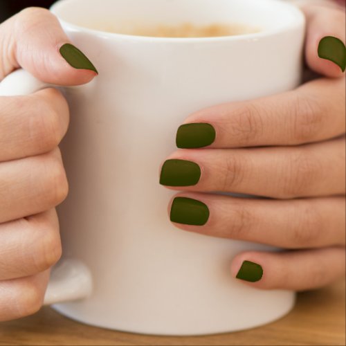 Dark olive green solid color minx nail art