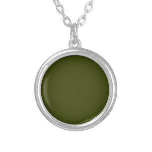 Dark olive green solid color silver plated necklace