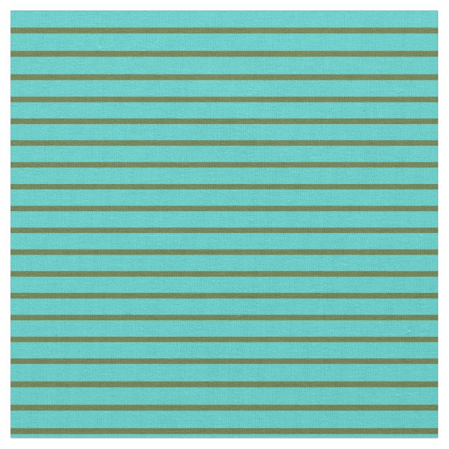 Dark Olive Green & Turquoise Lines Fabric (Close Up)