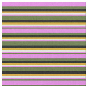 Dark Olive Green, Violet, White, Goldenrod & Black Fabric