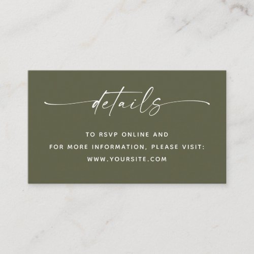 Dark Olive Green Wedding Details | Website + QR Enclosure Card