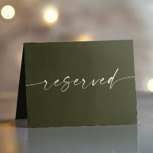 Dark Olive Green Wedding   Script Reserved Sign Cards