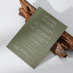 Dark Olive Green Wedding Welcome. Weekend Timeline Invitation