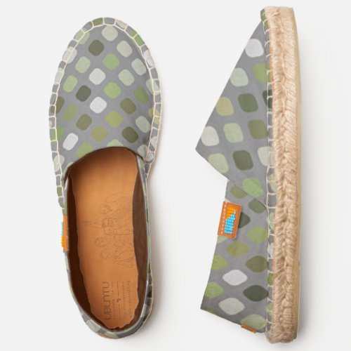 Dark Olive Green White Gray Round Squares Art Espadrilles