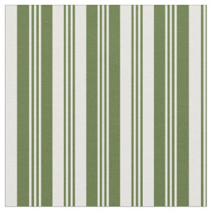 Dark Olive Green & White Lines Pattern Fabric
