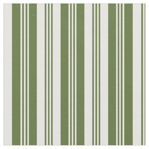 Dark Olive Green & White Lines Pattern Fabric