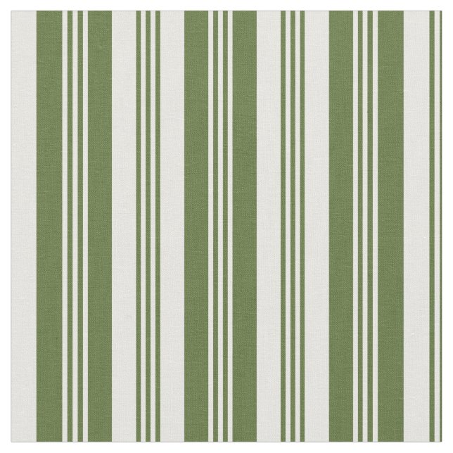 Dark Olive Green & White Lines Pattern Fabric (Close Up)