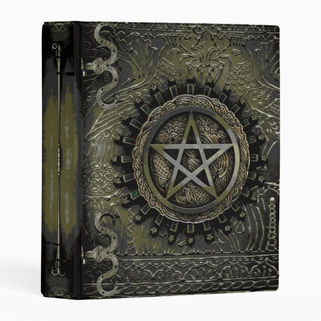 Dark Olive Grey Embossed Pentacle Book of Shadows Mini Binder (Front/Spine)
