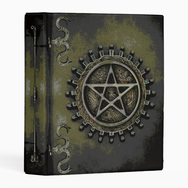 Dark Olive Grunge Embossed Pentacle Shadow Book Mini Binder (Front/Spine)