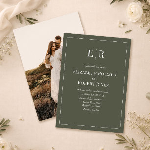 Dark Olive Monogram Photo Wedding Invitation
