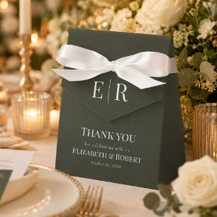 Dark Olive Monogram Wedding Favor Box