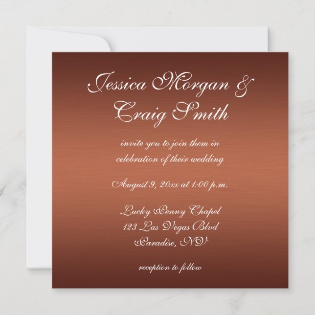 Dark Ombre Brushed Copper Wedding Invitation (Front)