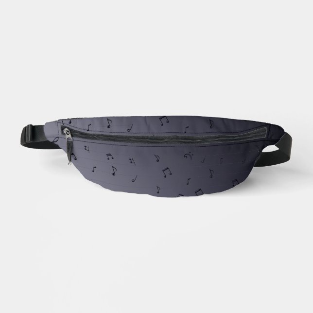 Dark Ombre Musical Notes  Gray  Fanny Pack (Front)