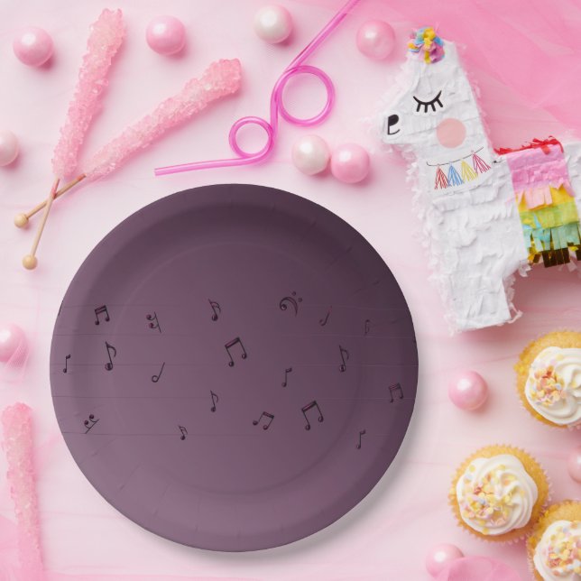 Dark Ombre Musical Notes  Mauve  Paper Plates (Party)