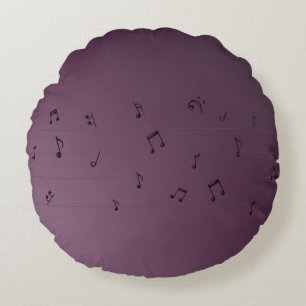 Dark Ombre Musical Notes Mauve Round Pillow