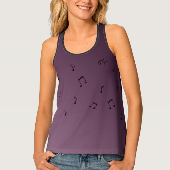 Dark Ombre Musical Notes Mauve Tank Top (Front)