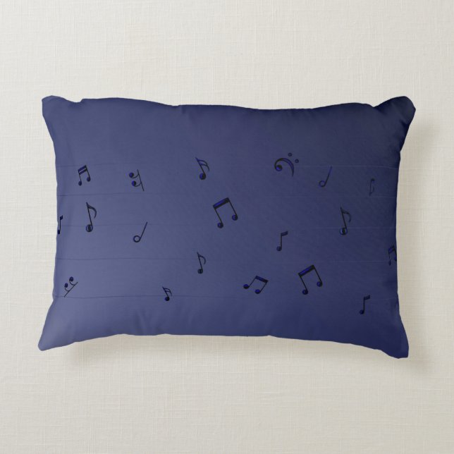 Dark Ombre Musical Notes Navy Accent Pillow (Back)
