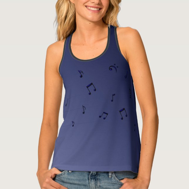 Dark Ombre Musical Notes Navy  Tank Top (Front)