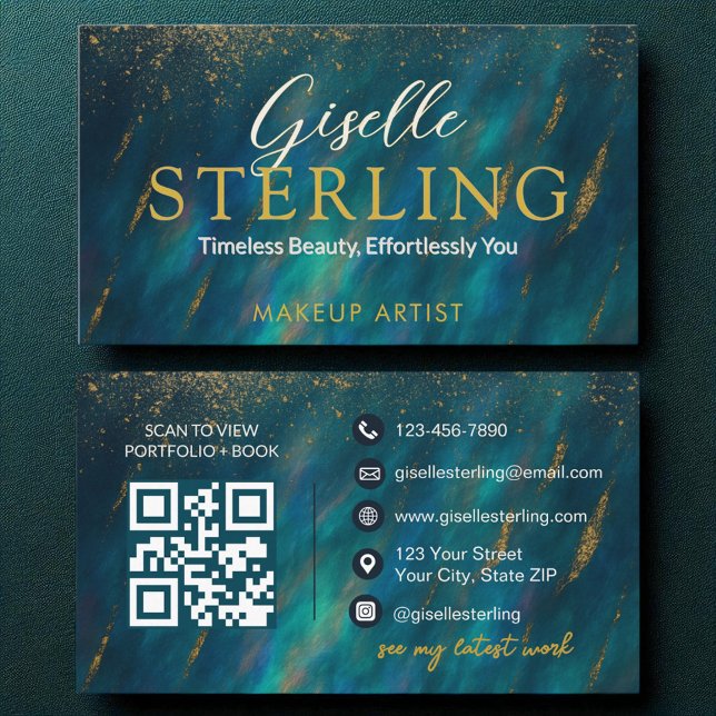 Dark Opal Glam Stone Script  Modern QR Code Business Card (Creator Uploaded)