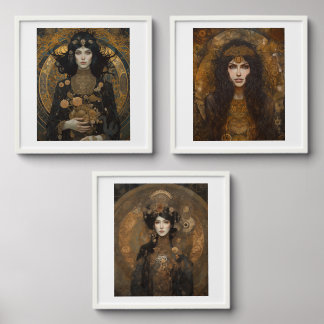 Dark Oracle, 3 High Priestess Portraits, Peel And Stick Photo Tile