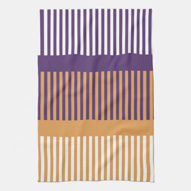 Dark Orange and Purple Stripes Kitchen Towel (Vertical)