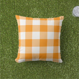 Dark Orange and White Gingham Check Buffalo Plaid Outdoor Pillow