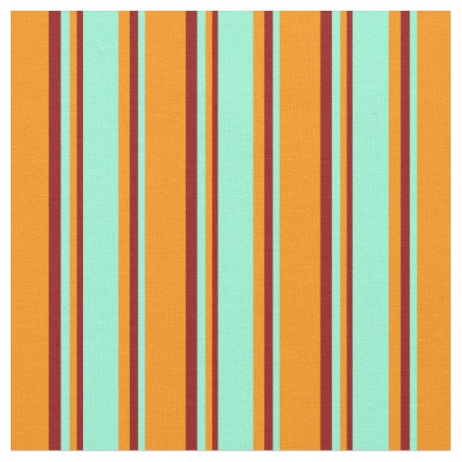 Dark Orange, Aquamarine & Dark Red Lines Pattern Fabric