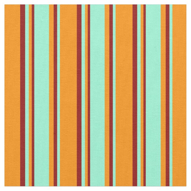 Dark Orange, Aquamarine & Dark Red Lines Pattern Fabric (Close Up)