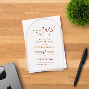Dark Orange Arch She Said Yes Engagement Party Acrylic Invitations