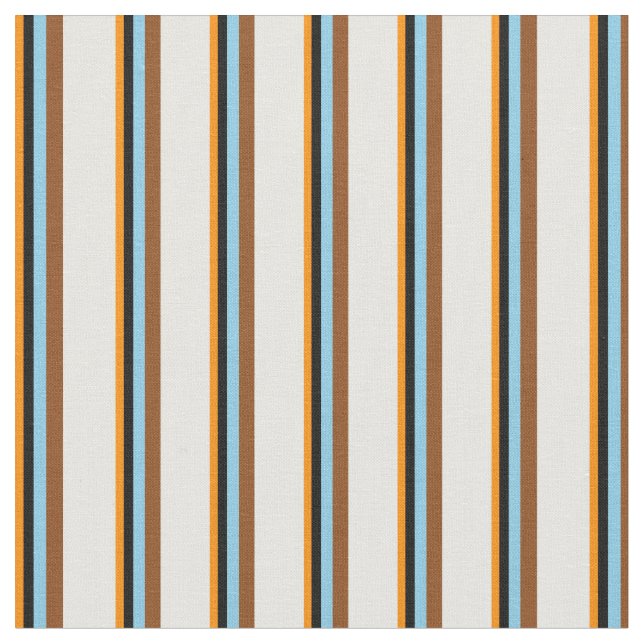 Dark Orange, Black, Sky Blue, Brown & Mint Cream Fabric (Close Up)