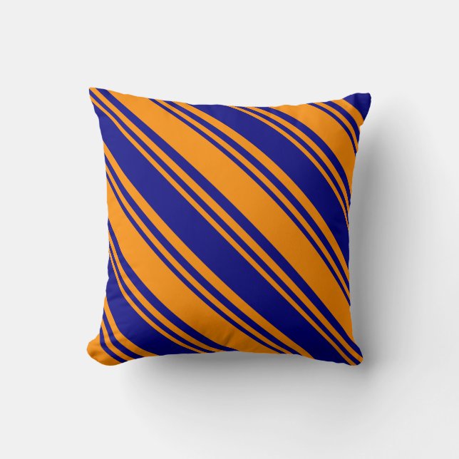 Dark Orange & Blue Striped Pattern Throw Pillow (Front)