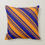 [ Thumbnail: Dark Orange & Blue Striped Pattern Throw Pillow ]