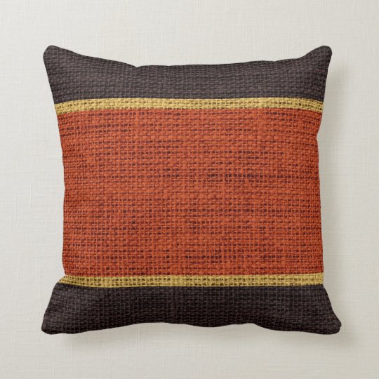 Dark Orange & Brown Rustic Burlap Jute Background Throw Pillow