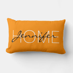 Dark orange color home monogram lumbar pillow