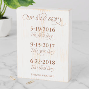 Dark Orange Couple's Milestone Timeline Wedding Wooden Box Sign