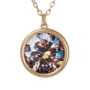 Dark Orange Diamond Pattern Gold Plated Necklace