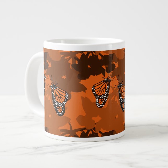 Dark Orange Feeding Monarch Butterfly Pair Giant Coffee Mug (Front Left)