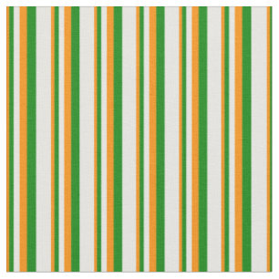 Dark Orange, Green & White Colored Stripes Fabric