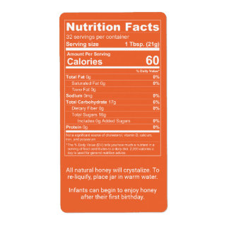 Dark Orange Honey Nutrition Facts Product Label