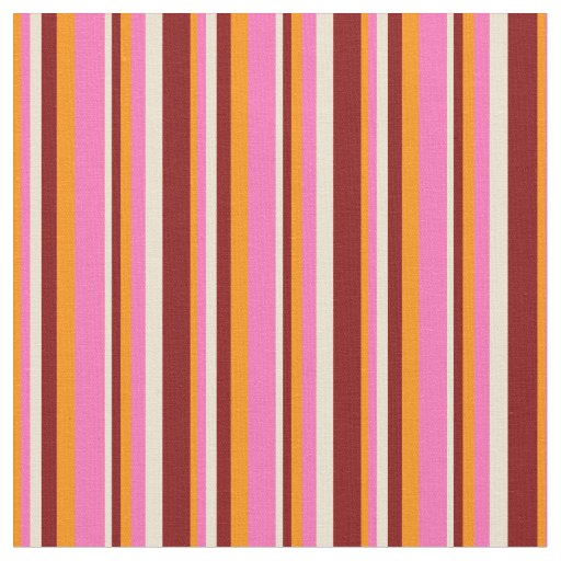 Dark Orange, Hot Pink, Beige & Maroon Stripes Fabric