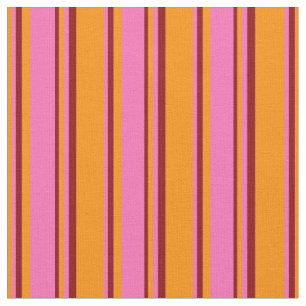 Dark Orange, Hot Pink & Dark Red Lined Pattern Fabric