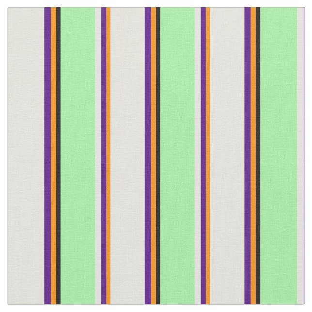Dark Orange, Indigo, Beige, Green & Black Lines Fabric (Close Up)