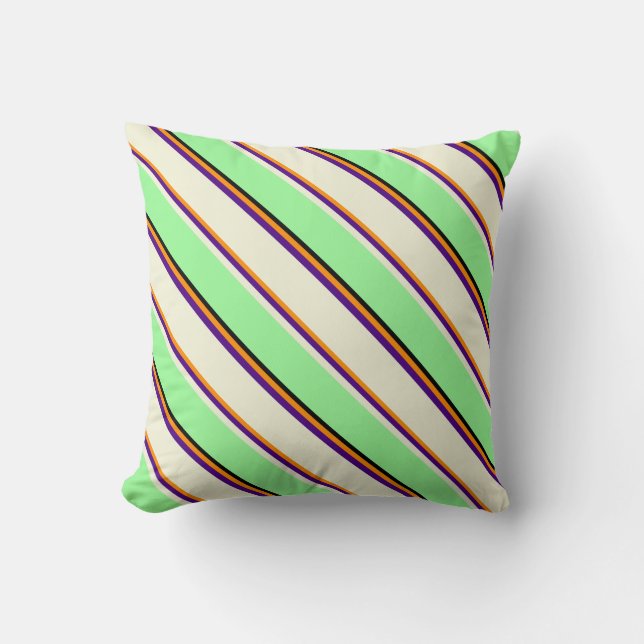Dark Orange, Indigo, Beige, Green & Black Lines Throw Pillow (Front)