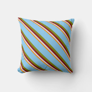 Dark Orange, Lavender, Red, Green & Light Sky Blue Throw Pillow