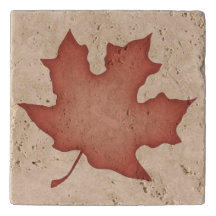 Dark Orange Leaf on Cream Trivet