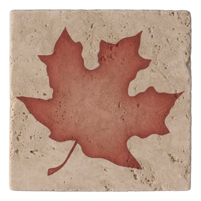 Dark Orange Leaf on Cream Trivet (Front)